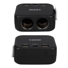 Olesson 1655 12-24V TYPE-C + Çift USB-A Girişli 100W 2'li Araç Çakmak Çoklayıcı