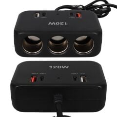 Olesson 1656 12-24V Çift USB + Çift TYPE-C 120W 80cm Kablolu 3'lü Araç Çakmak Çoklayıcı