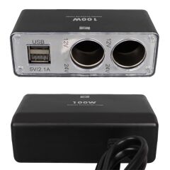 Olesson 1647 12-24V Çift USB Girişli 100W 70cm Kablolu 2'li Araç Çakmak Çoklayıcı