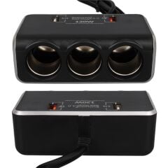 Olesson 1639 12-24V Çift USB Girişli Hızlı Şarj Destekli 120W 80cm Kablolu Dijital Voltaj Ekranlı 3'lü Araç Çakmak Çoklayıcı