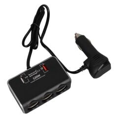 Olesson 1639 12-24V Çift USB Girişli Hızlı Şarj Destekli 120W 80cm Kablolu Dijital Voltaj Ekranlı 3'lü Araç Çakmak Çoklayıcı