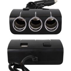 Olesson 1506 12-24V Çift USB Girişli 120W 80 CM Kablolu 3'LÜ Araç Çakmak Çoklayıcı