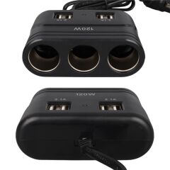 Olesson 1678 12-24V 4 USB Girişli 120W 80cm Kablolu 3'lü Araç Çakmak Çoklayıcı