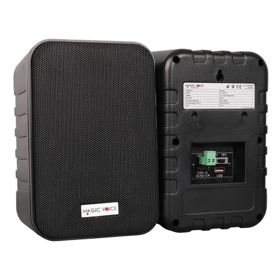 MagicVoice F-LHY4A 4'' (10 CM) Hat Trafolu Duvar Tipi Sütun Hoparlör (10W RMS / 150W Peak - MP3 USB Uyumlu) Çiftli Takım Set - Siyah