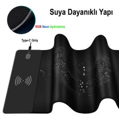 PowerMaster PM-25115 XL RGB Gaming Mouse Pad Wireless Telefon Şarj Destekli 14 Modlu