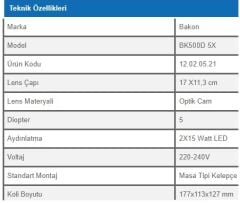 Bakon BK500D-5X LED Akrobat Büyüteç