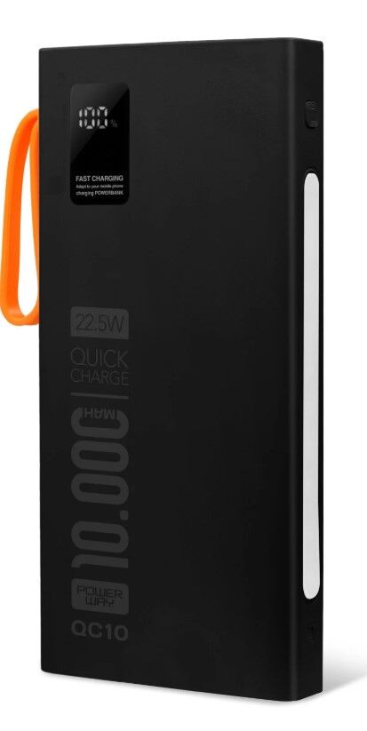 Powerway QC10-PD 10.000 mAh Dahili Kablolu ve Fenerli Hızlı Şarj Power Bank