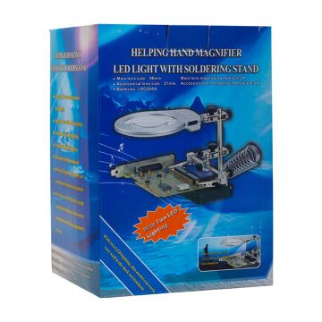 PowerMaster PM-11470 Profesyonel Işıklı Havya Standı ve Büyüteç 90mm Lens 3X Büyütme Sünger Hazneli