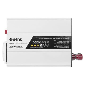 S-Link SL-200W-12 200 Watt DC 12V - AC 230V Anahtarlı Tek USB Portlu Çakmaktan Power Inverter