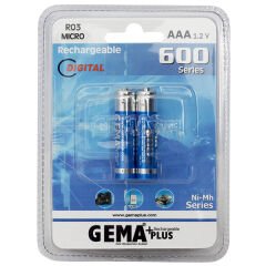 GEMA PLUS 600 MA İNCE ŞARJLI PİL 2Lİ PAKET * ELEKTROMER 600 MA İNCE ŞARJLI PİL PAKET
