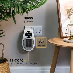 PowerMaster PM-20327 500 Watt Priz Tipi Uzaktan Kumandalı Taşınabilir Isıtıcı (Zamanlayıcı - Otomatik Kapanma)