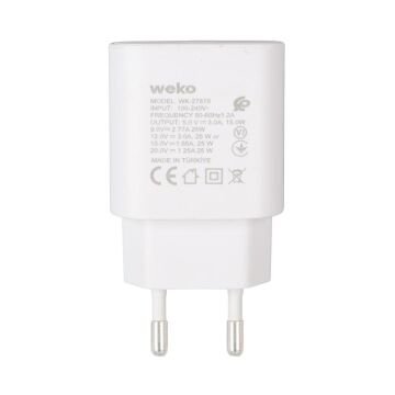 Weko WK-27878 Note10 Beyaz 25 Watt Şarj Başlık Adaptörü + Type-C To Type-C Kablo