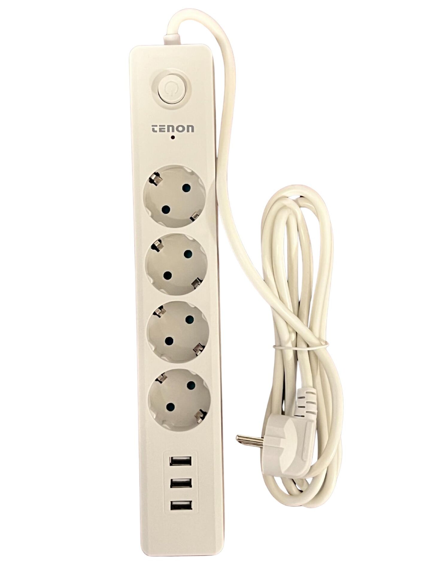 Tenon Termal Akım Korumalı Priz 3XUsb Şarj Girişi 4XPriz Girişi 2Mt Kablo Uzunluğu 10A,2500Watt, 2500 Joule Max.