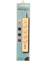 Tenon Termal Akım Korumalı Priz 3XUsb Şarj Girişi 4XPriz Girişi 2Mt Kablo Uzunluğu 10A,2500Watt, 2500 Joule Max.