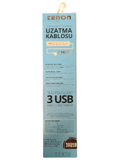 Tenon Termal Akım Korumalı Priz 3XUsb Şarj Girişi 4XPriz Girişi 2Mt Kablo Uzunluğu 10A,2500Watt, 2500 Joule Max.