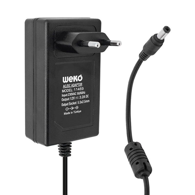Weko 12 Volt 3.2 Amper 38 Watt Plastik Kasa Priz Tipi Adaptör (5.5x2.5 Uçlu)