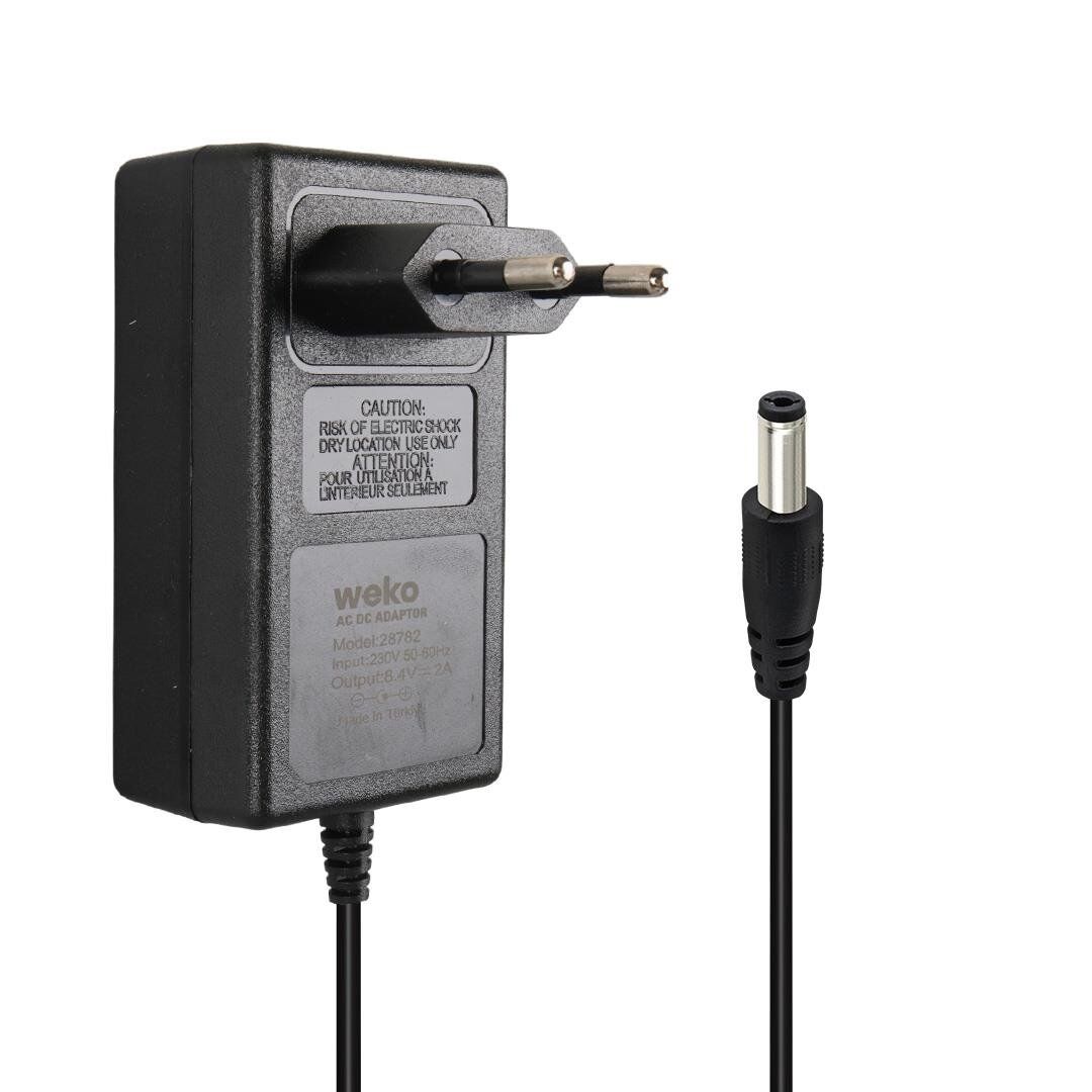 Weko 8.4 Volt - 2 Amper 5.5x2.5mm Uçlu Priz Tip Kırmızı Yeşil Ledli Yerli Üretim Akü Şarj Adaptörü