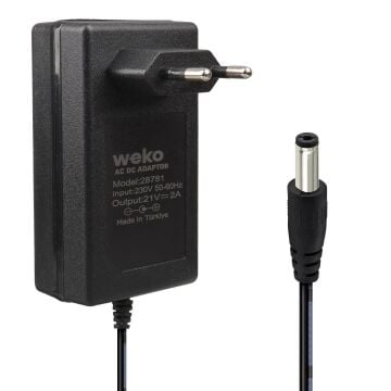Weko 21 Volt - 2 Amper 5.5*2.5 Mm Uçlu Kırmızı Yeşil Ledli Priz Tipi Şarjlı Matkap Adaptörü