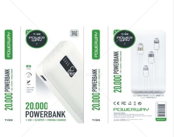 POWERWAY TX23 20000 MAH DİJİTAL GÖSTERGELİ POWERBANK