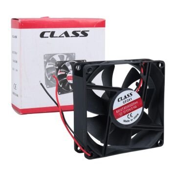 Class CF-241 DC12V 80x80x25mm Aksiyel Fan - 20cm Siyah-Kırmızı Güç Kablolu