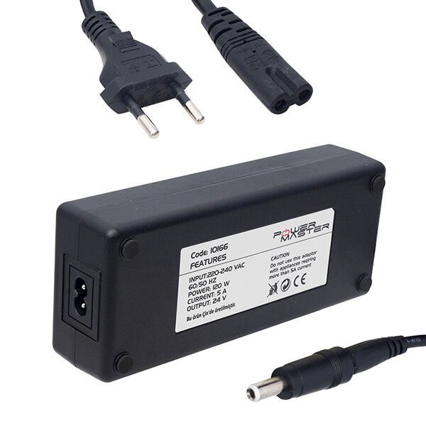 POWERMASTER PM-10166 24 VOLT - 5 AMPER - 120 WATT 5.5*2.5 MM UÇLU PLASTİK KASA MASAÜSTÜ ADAPTÖR