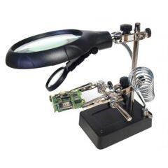 MG16129-C Ledli Büyüteç 90mm ve Havya Koyma Standı, Yardımcı El