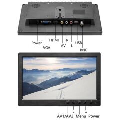 PowerMaster PM-6092 10.1'' Çok Fonksiyonlu 1080P HD Araç Monitörü - HDMI/VGA/BNC/RCA/USB Girişli