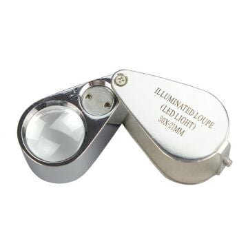 Kuyumcu ve Para Kontrol için Metal Işıklı Lüp Büyüteç 30x 21mm