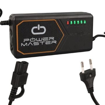 PowerMaster PM-31801 60 Volt - 20 Amper IEC C15 Dişi Uçlu Kapasite Göstergeli Elektrikli Bisiklet Şarj Akü Cihazı (ADJ160-01)