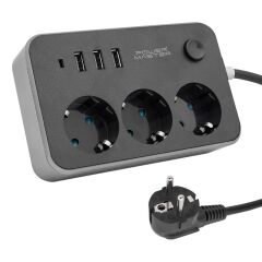 Powermaster 3 USB Çıkışlı 1.8 Metre Kablolu 3'lü Akım Korumalı Priz (10A-2500 Watt) PM-17564