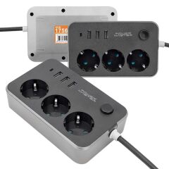 Powermaster 3 USB Çıkışlı 1.8 Metre Kablolu 3'lü Akım Korumalı Priz (10A-2500 Watt) PM-17564