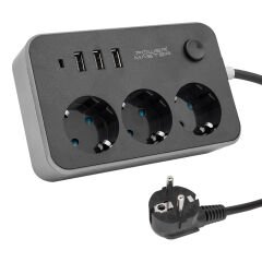 Powermaster 3 USB Çıkışlı 1.8 Metre Kablolu 3'lü Akım Korumalı Priz (10A-2500 Watt) PM-17564