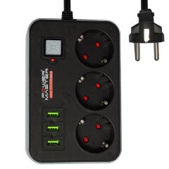 Powermaster 3 USB Çıkışlı 1.8 Metre Kablolu 3'lü Akım Korumalı Priz (10A-2500 Watt) PM-17564