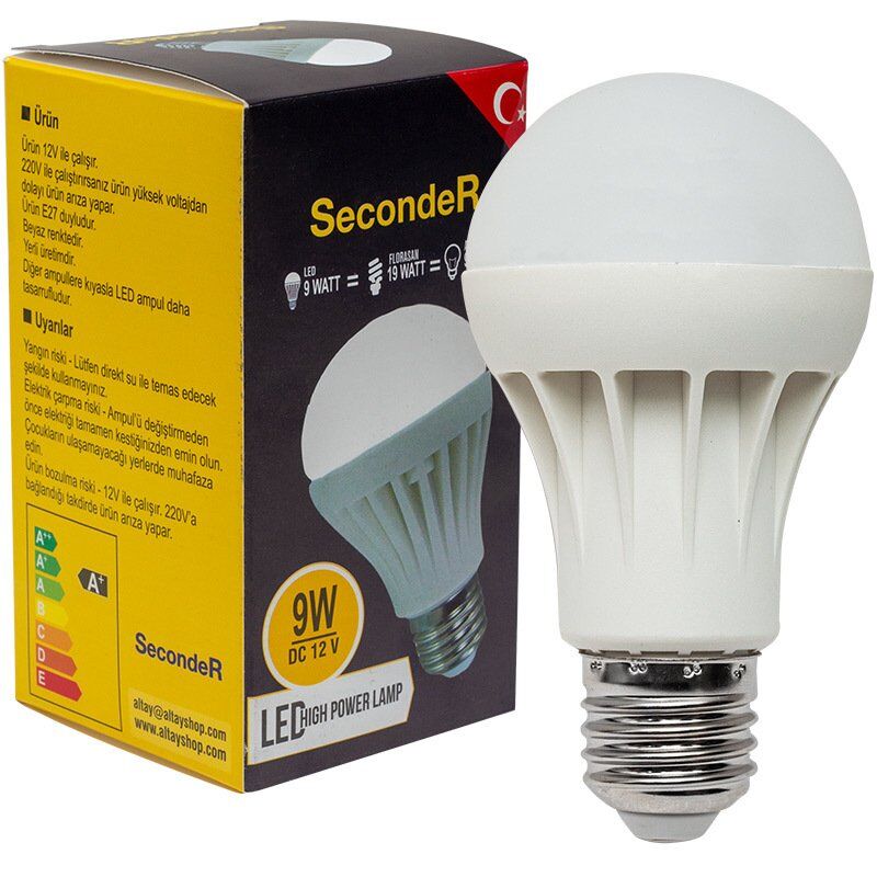 SECONDER E27 9 WATT 12 VOLT LED SOLAR AMPUL BEYAZ (5 ADET)