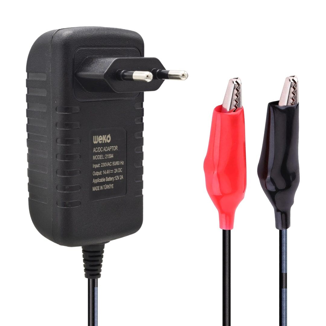 Weko 14.4 Volt - 2 Amper Krokodil Uçlu Kırmızı Yeşil Ledli Yerli Üretim Akü Şarj Cihazı (Out :12v-2a)