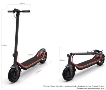 Citymate Pro 450 Watt Elektrikli Scooter 10 inch Şişme Teker Bluetooth Siyah