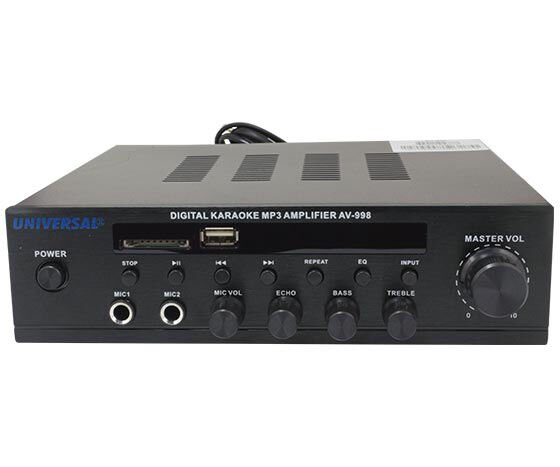 UNIVERSAL AV-998 MİNİ-2X35W USB-SD 2 MİK-12v GİRİŞLİ+220V-ANFİ
