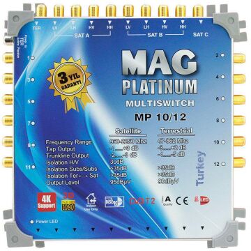 MAG Platinum MP 10/12 Multiswitch - 10 Giriş 12 Çıkışlı Merkezi Uydu Santrali Hybrid 4K ve 3D Destekli