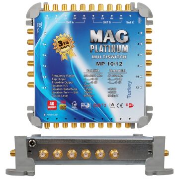 MAG Platinum MP 10/12 Multiswitch - 10 Giriş 12 Çıkışlı Merkezi Uydu Santrali Hybrid 4K ve 3D Destekli