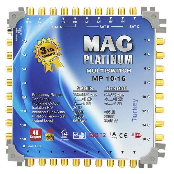 MAG Platinum MP 10/16 Multiswitch - 10 Giriş 16 Çıkışlı Merkezi Uydu Santrali Hybrid 4K ve 3D Destekli