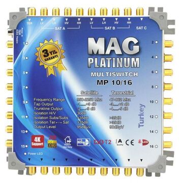 MAG Platinum MP 10/16 Multiswitch - 10 Giriş 16 Çıkışlı Merkezi Uydu Santrali Hybrid 4K ve 3D Destekli
