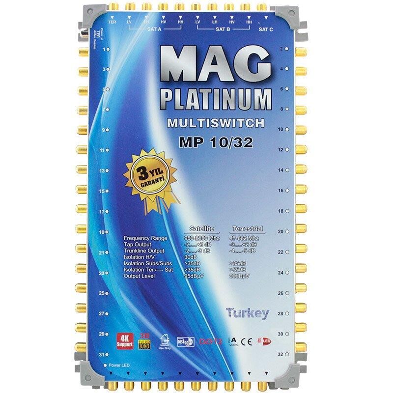 MAG Platinum MP 10/32 Multiswitch - 10 Giriş 32 Çıkışlı Merkezi Uydu Santrali Hybrid 4K ve 3D Destekli