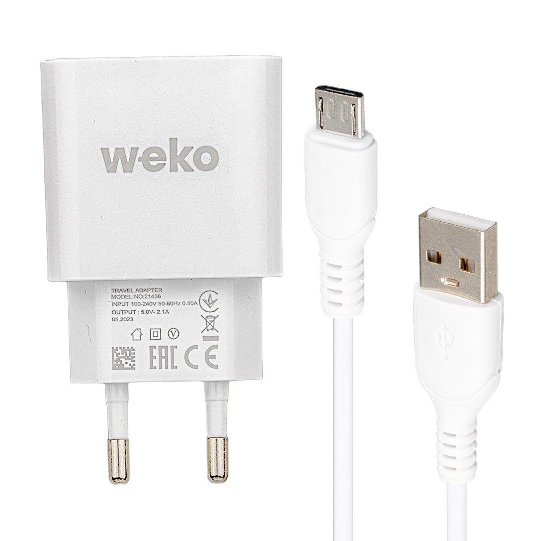 Weko WK-21436 2.1 Amper Telefon Şarj Adaptörü + Micro USB Kablo