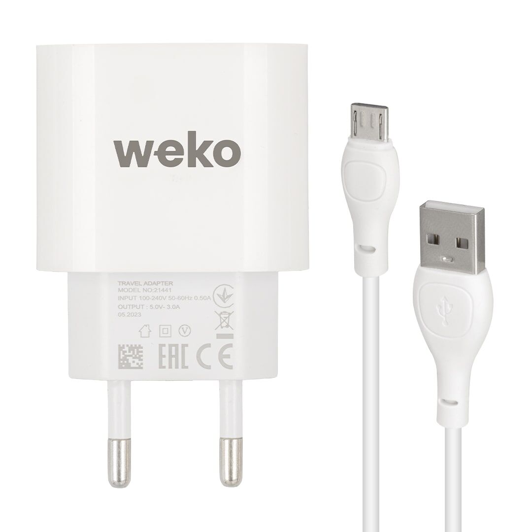 Weko WK-21441 PDU QC 3.0 Amper Telefon Şarj Adaptörü + Micro USB Kablo