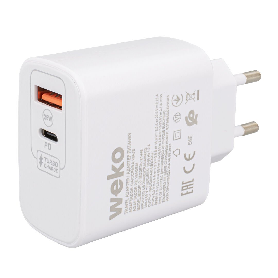 Weko WK-21446 S11-UC 25 Watt 3.0 Amper Type-C + USB Telefon Şarj Başlık Adaptörü