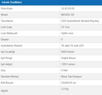 Bakon BK500C LED 8X  Akrobat Büyüteç