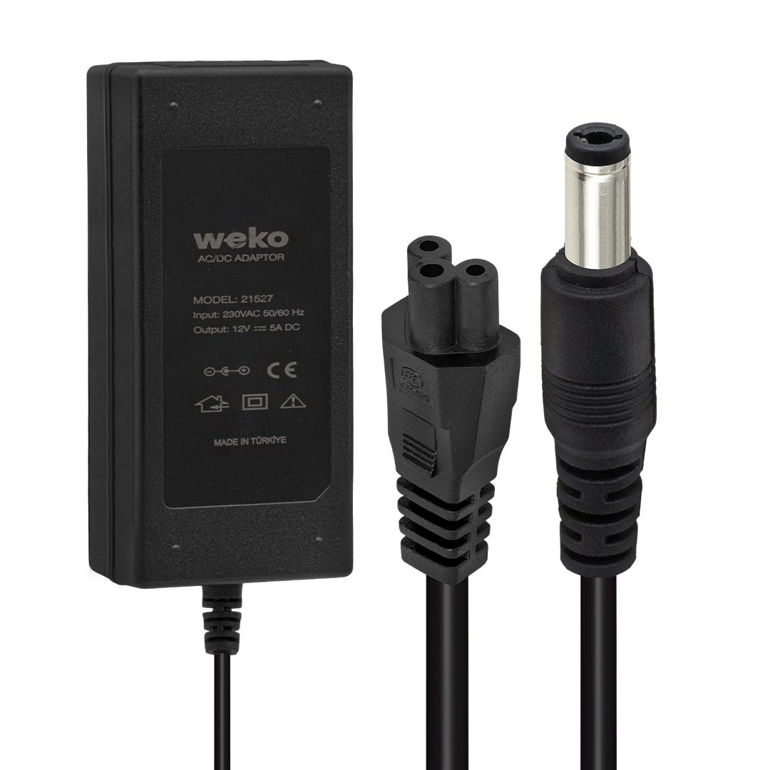 Weko 12 Volt - 5 Amper Plastik Kasa Masaüstü Adaptör 5.5*2.5 Uçlu