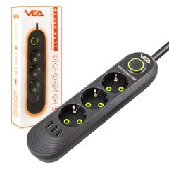 Vea VA-21557 3'lü 3 USB'li 1.5 Metre Akım Korumalı Priz Siyah