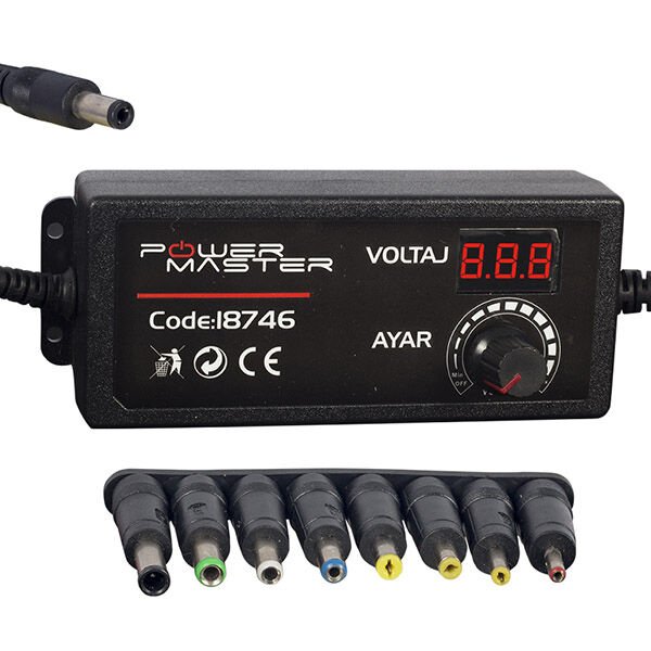 POWERMASTER PM-18746 3 VOLT - 12 VOLT - 5 AMPER ÇOK UÇLU AYARLI KADEMELİ ADAPTÖR