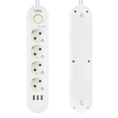 Vea VA-21560 4'lü 3 USB'li 1.5 Metre Akım Korumalı Priz Beyaz